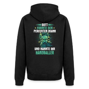 Handball Handballer Handballspieler Spruch - Unisex Premium Bio Zip Hoodie - Schwarz - Hinten - Nico (187cm)
