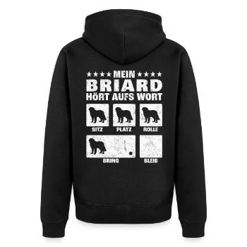 Briard Hundetricks Berger de Brie Hundetrainer - Unisex Premium Bio Zip Hoodie - Schwarz - Hinten - Nico (187cm)
