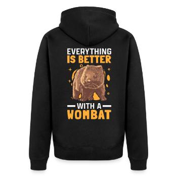 Besser mit Wombat Australien Beuteltier - Unisex Premium Bio Zip Hoodie - Schwarz - Hinten - Nico (187cm)