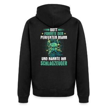 Schlagzeug Schlagzeuger Drummer Instrument Spruch - Unisex Premium Bio Zip Hoodie - Schwarz - Hinten - Nico (187cm)