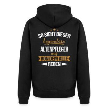 Altenpfleger Pfleger Altenpflege Beruf Spruch - Unisex Premium Bio Zip Hoodie - Schwarz - Hinten - Nico (187cm)