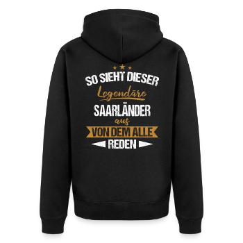 Saarland Saarländerin Saarländer Spruch - Unisex Premium Bio Zip Hoodie - Schwarz - Hinten - Nico (187cm)