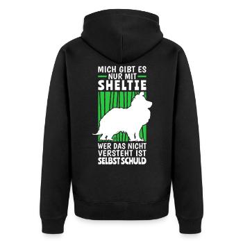 Mich gibt es nur mit Sheltie Shetland Sheepdog - Unisex Premium Bio Zip Hoodie - Schwarz - Hinten - Nico (187cm)