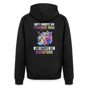 Bestatter Bestatterin Bestatten Beruf Spruch - Unisex Premium Bio Zip Hoodie - Schwarz - Hinten - Nico (187cm)