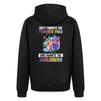 Saarland Saarländerin Saarländer Spruch - Unisex Premium Bio Zip Hoodie - Schwarz - Hinten - Nico (187cm)