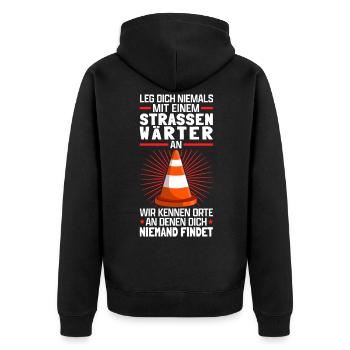 Straßenwärter kennen Orte Straßenwart - Unisex Premium Bio Zip Hoodie - Schwarz - Hinten - Nico (187cm)
