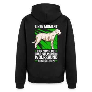 Mit meinem Wolfshund besprechen Irish Wolfhound - Unisex Premium Bio Zip Hoodie - Schwarz - Hinten - Nico (187cm)
