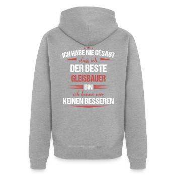Gleisbauer Gleisbau Eisenbahn Gleise Beruf Spruch - Unisex Premium Bio Zip Hoodie - Grau meliert - Hinten - Nico (187cm)