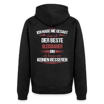 Gleisbauer Gleisbau Eisenbahn Gleise Beruf Spruch - Unisex Premium Bio Zip Hoodie - Schwarz - Hinten - Nico (187cm)