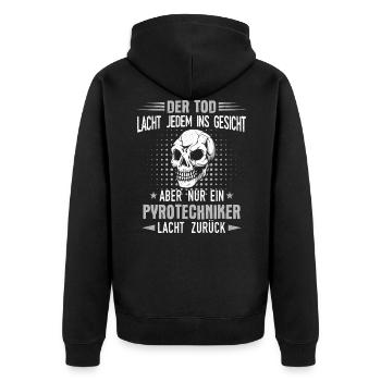 Pyrotechniker Feuerwerk Pyro Sprengmeister Spruch - Unisex Premium Bio Zip Hoodie - Schwarz - Hinten - Nico (187cm)