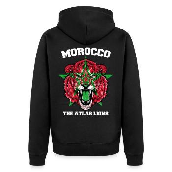 Marokko Löwen Flagge Trikot FußballMannschaft Sport - Unisex Premium Bio Zip Hoodie - Schwarz - Hinten - Nico (187cm)