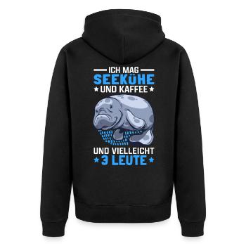 Seekühe und Kaffee Manati Meeressäuger Seekuh - Unisex Premium Bio Zip Hoodie - Schwarz - Hinten - Nico (187cm)