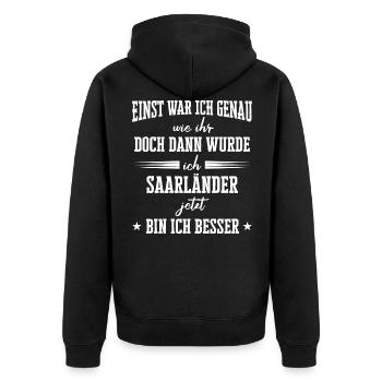 Saarland Saarländerin Saarländer Spruch - Unisex Premium Bio Zip Hoodie - Schwarz - Hinten - Nico (187cm)