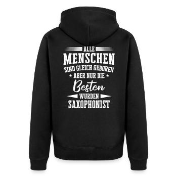 Saxophone Saxophonist Instrument Spruch - Unisex Premium Bio Zip Hoodie - Schwarz - Hinten - Nico (187cm)