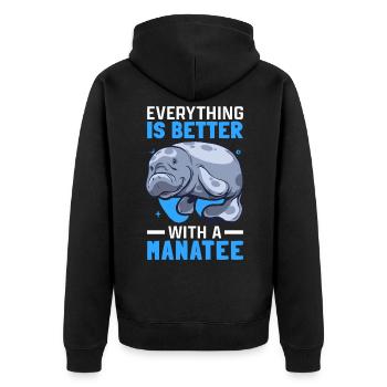 Alles ist besser mit Seekühen Manati Seekuh - Unisex Premium Bio Zip Hoodie - Schwarz - Hinten - Nico (187cm)