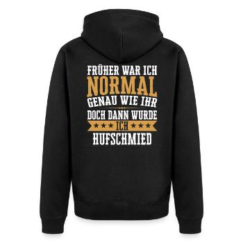 Hufschmied Hufe Schmied Tierhufen Hufeisen Spruch - Unisex Premium Bio Zip Hoodie - Schwarz - Hinten - Nico (187cm)