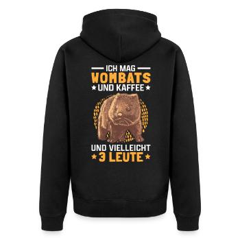 Wombats und Kaffee Australien Beuteltier Wombat - Unisex Premium Bio Zip Hoodie - Schwarz - Hinten - Nico (187cm)
