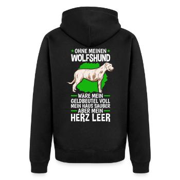 Ohne meinen Irischer Wolfshund Irish Wolfhound - Unisex Premium Bio Zip Hoodie - Schwarz - Hinten - Nico (187cm)