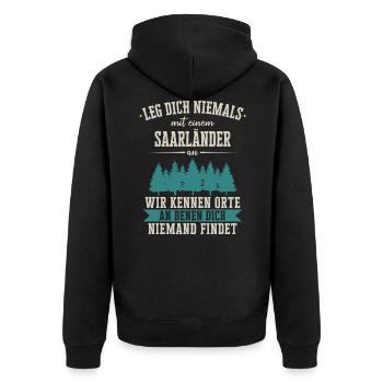 Saarland Saarländerin Saarländer Spruch - Unisex Premium Bio Zip Hoodie - Schwarz - Hinten - Nico (187cm)