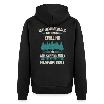 Zwilling Zwillinge Bruder Schwester Spruch - Unisex Premium Bio Zip Hoodie - Schwarz - Hinten - Nico (187cm)