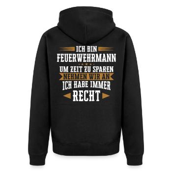 Feuerwehrmann Feuerwehr Notruf 112 Beruf Spruch - Unisex Premium Bio Zip Hoodie - Schwarz - Hinten - Nico (187cm)