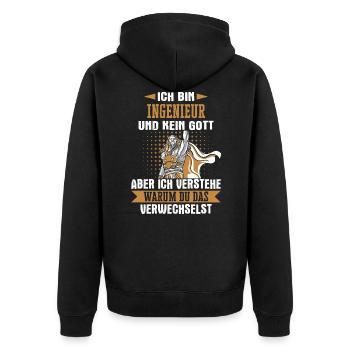 Ingenieur Maschinenbau Spruch - Unisex Premium Bio Zip Hoodie - Schwarz - Hinten - Nico (187cm)
