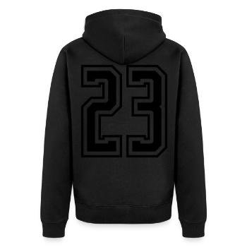 23 Zahl nummer - Unisex Premium Bio Zip Hoodie - Schwarz - Hinten - Nico (187cm)