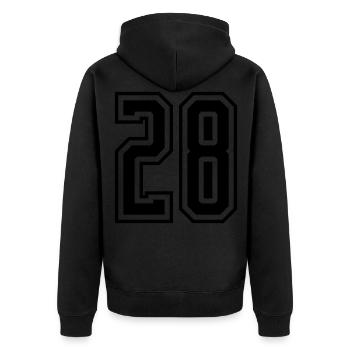 28 Zahl nummer - Unisex Premium Bio Zip Hoodie - Schwarz - Hinten - Nico (187cm)