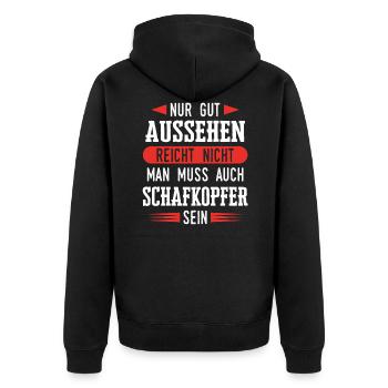 Schafkopfen Schafkopf Kartenspiel Spruch - Unisex Premium Bio Zip Hoodie - Schwarz - Hinten - Nico (187cm)