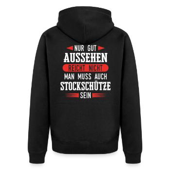 Stockschießen Eisstockschießen Eisstock Spruch - Unisex Premium Bio Zip Hoodie - Schwarz - Hinten - Nico (187cm)