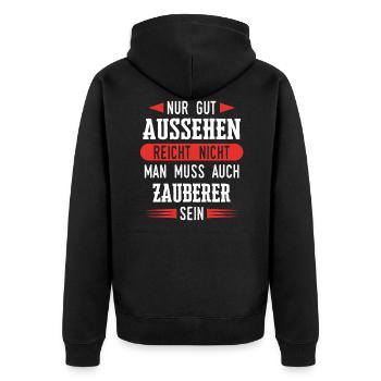 Zauberer Zaubern Magier Zaubertricks Spruch - Unisex Premium Bio Zip Hoodie - Schwarz - Hinten - Nico (187cm)