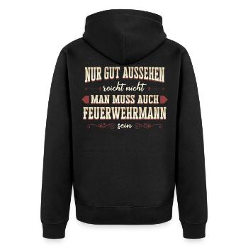 Feuerwehrmann Feuerwehr Notruf 112 Beruf Spruch - Unisex Premium Bio Zip Hoodie - Schwarz - Hinten - Nico (187cm)