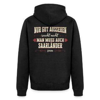 Saarland Saarländerin Saarländer Spruch - Unisex Premium Bio Zip Hoodie - Schwarz - Hinten - Nico (187cm)