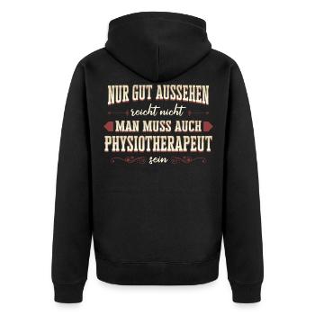 Physiotherapeut Physio Praxis Physiotherapie - Unisex Premium Bio Zip Hoodie - Schwarz - Hinten - Nico (187cm)