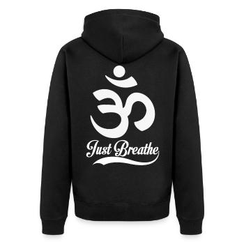 Ohm Namaste - Unisex Premium Bio Zip Hoodie - Schwarz - Hinten - Nico (187cm)
