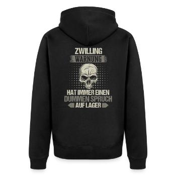 Zwilling Zwillinge Bruder Schwester Spruch - Unisex Premium Bio Zip Hoodie - Schwarz - Hinten - Nico (187cm)