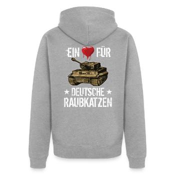 Panzer Tiger Kampfpanzer Weltkrieg Spruch - Unisex Premium Bio Zip Hoodie - Grau meliert - Hinten - Nico (187cm)
