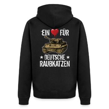 Panzer Tiger Kampfpanzer Weltkrieg Spruch - Unisex Premium Bio Zip Hoodie - Schwarz - Hinten - Nico (187cm)