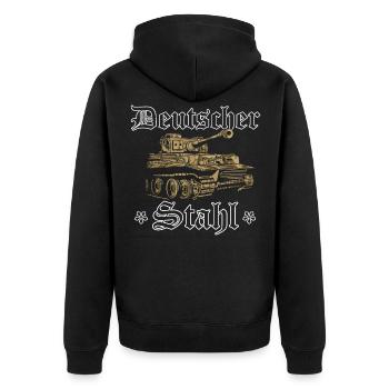 Panzer Tiger Kampfpanzer Weltkrieg Spruch - Unisex Premium Bio Zip Hoodie - Schwarz - Hinten - Nico (187cm)