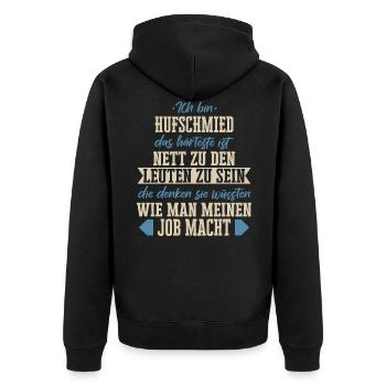 Hufschmied Hufe Schmied Tierhufen Hufeisen Spruch - Unisex Premium Bio Zip Hoodie - Schwarz - Hinten - Nico (187cm)