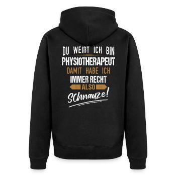 Physiotherapeut Physio Praxis Physiotherapie - Unisex Premium Bio Zip Hoodie - Schwarz - Hinten - Nico (187cm)