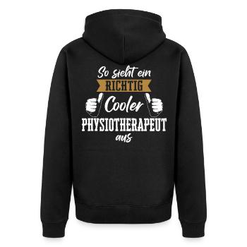 Physiotherapeut Physio Praxis Physiotherapie - Unisex Premium Bio Zip Hoodie - Schwarz - Hinten - Nico (187cm)