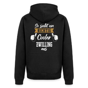 Zwilling Zwillinge Bruder Schwester Spruch - Unisex Premium Bio Zip Hoodie - Schwarz - Hinten - Nico (187cm)