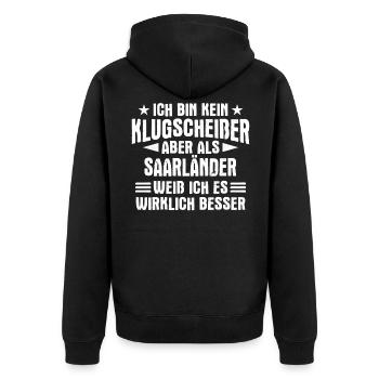 Saarland Saarländerin Saarländer Spruch - Unisex Premium Bio Zip Hoodie - Schwarz - Hinten - Nico (187cm)