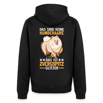 Das ist Zwergspitz Glitzer Pomeranian Kleinspitz - Unisex Premium Bio Zip Hoodie - Schwarz - Hinten - Nico (187cm)