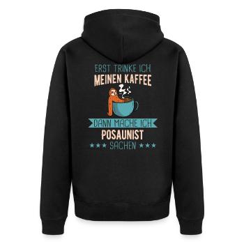Posaune Posaunist Instrument Spruch - Unisex Premium Bio Zip Hoodie - Schwarz - Hinten - Nico (187cm)