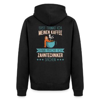 Zahntechniker Zahntechnik Zahnarzt Spruch - Unisex Premium Bio Zip Hoodie - Schwarz - Hinten - Nico (187cm)