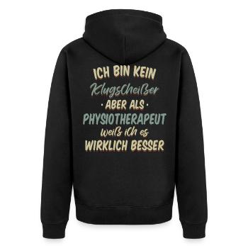 Physiotherapeut Physio Praxis Physiotherapie - Unisex Premium Bio Zip Hoodie - Schwarz - Hinten - Nico (187cm)