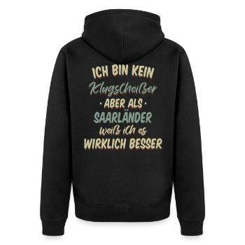 Saarland Saarländerin Saarländer Spruch - Unisex Premium Bio Zip Hoodie - Schwarz - Hinten - Nico (187cm)