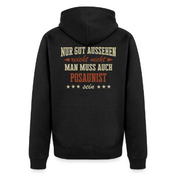 Posaune Posaunist Instrument Spruch - Unisex Premium Bio Zip Hoodie - Schwarz - Hinten - Nico (187cm)